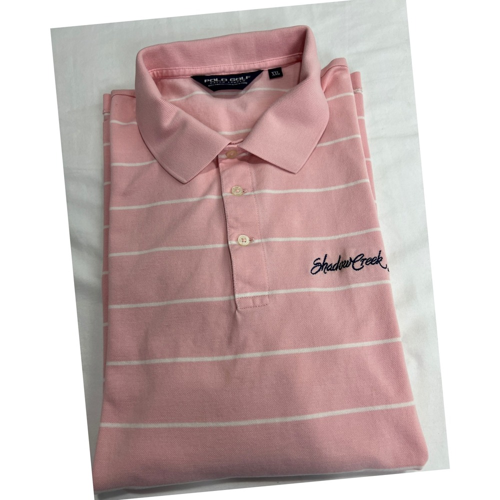 Polo Golf Ralph Lauren Shirt Mens XXL Pink Striped Shadow Creek Pima Cotton D32